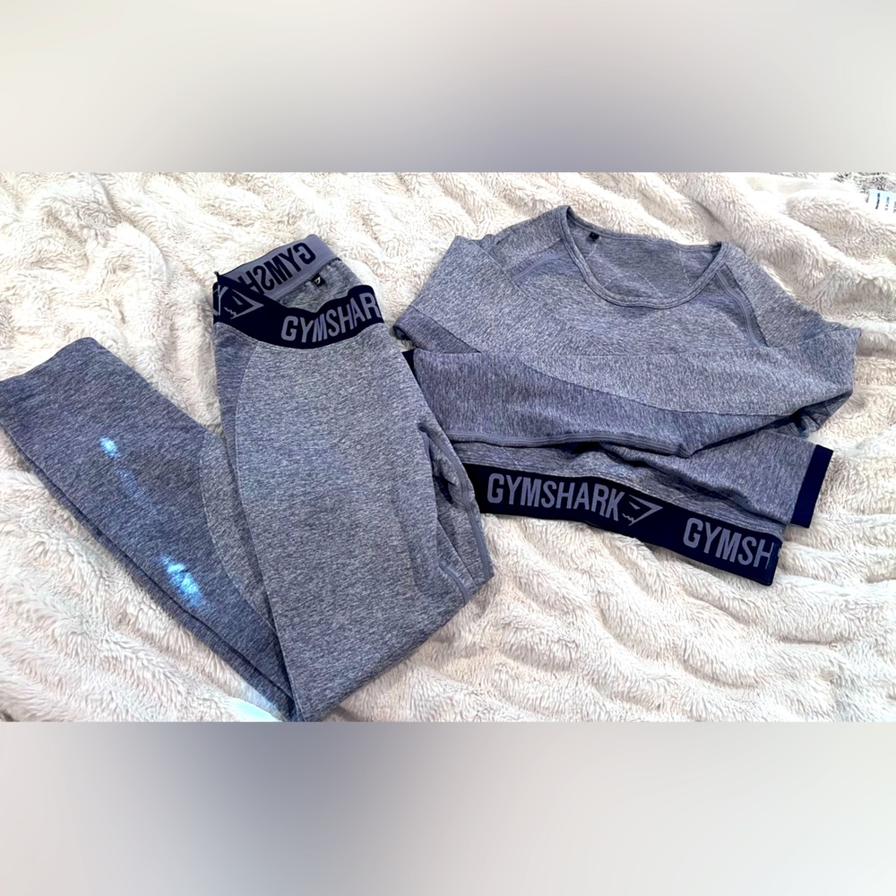 Gymshark Gray Seamless Leggings with Matching Long Sleeve Top